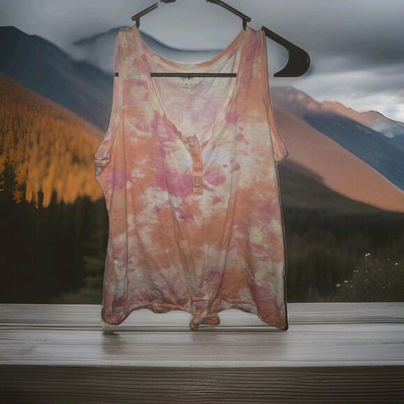 Style & Co Tie-Dyed Henley Sunrise M MEDUIM Tank Summer Top Shirt - Picture 3 of 5